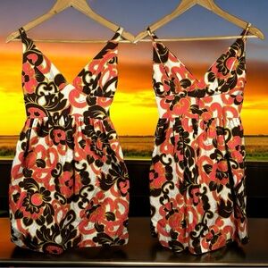 MILLY of New York Cotton Brocade V-Neck Sleeveless Floral Mini Sun Dress Size 0